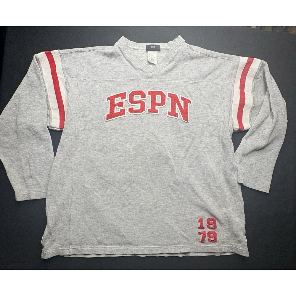 Vintage Rare ESPN Sweatshirt Crewneck 1979 Embroidered Mens XL Gray Red Sports